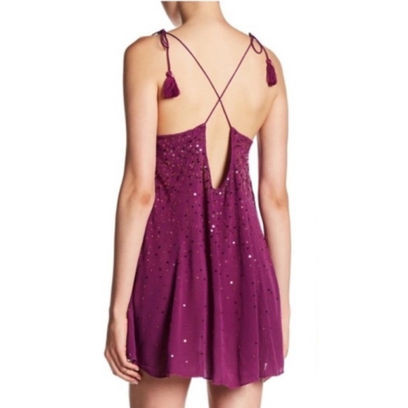 INTIMATELY Free People NWT Plum Sequin Slip Dress XS - Picture 2 of 9